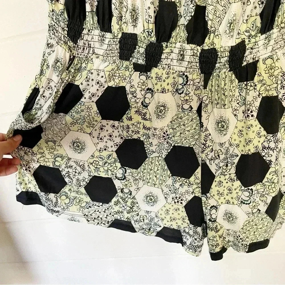 BP. Tube Top Strapless Elastic Waist Black Green Honeycomb Romper Size 1X - Picture 6 of 9